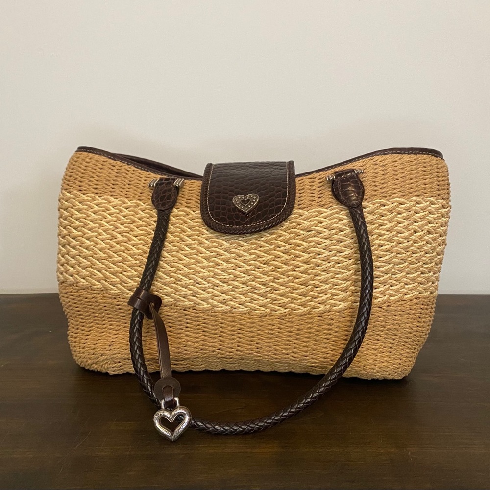 Brighton Two-Toned Straw Phyllis Heart Handbag